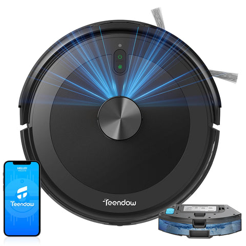 Aspiradora robot Teendow D10S Plus - 5000 Pa de potencia de succión, batería de 3200 mAh, depósito de 300 ml, 180 minutos de autonomía, 70 dB de silencio - Negra