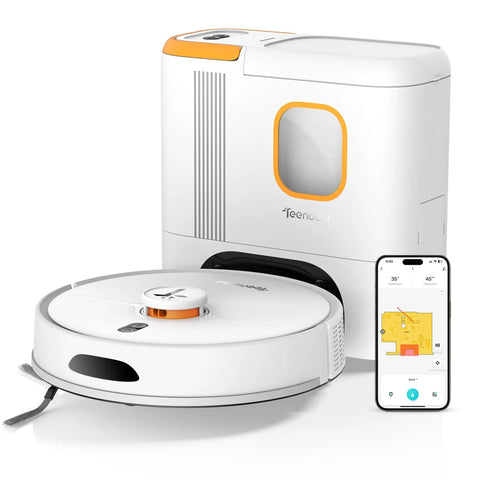 Teendow D20S MAX+ Robot Aspirador - 6000Pa 5000mAh 180min Bajo Ruido 70dB 250ML+250ML Limpieza Total - Blanco