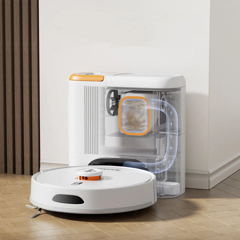 Teendow D20S MAX+ Robot Aspirador - 6000Pa 5000mAh 180min Bajo Ruido 70dB 250ML+250ML Limpieza Total - Blanco
